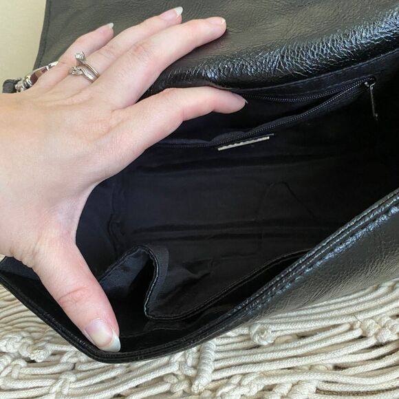 Call It Spring Fuzzy Leopard Print Black Faux Leather Shoulder Handbag Purse - Picture 6 of 7